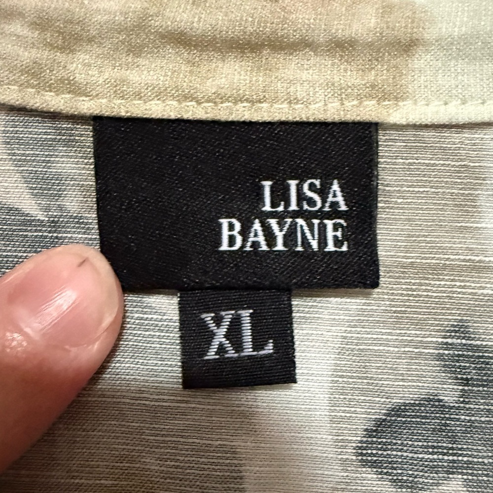 Lisa Bayne Floral Linen Blend Asymmetrical Button Up Top Size XL Lagenlook Artsy - Picture 9 of 10